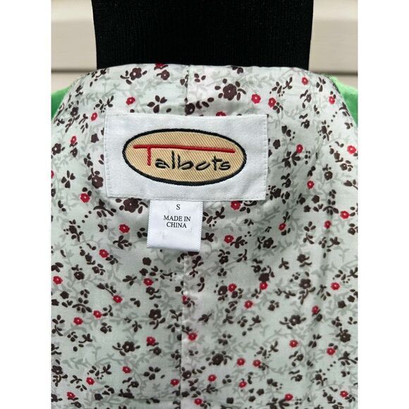 Talbots small vibrant green military style zip up jacket pockets career  - Picture 6 of 7